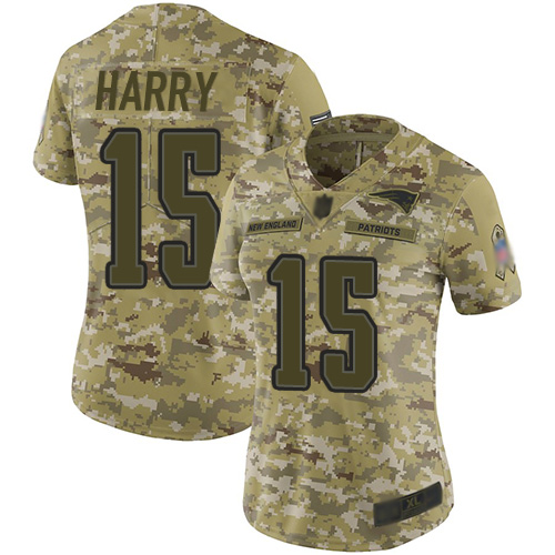 New England Patriots #15 N'Keal Harry Camo Women's Stitched Limited 2018 Salute to Service Jersey Womens