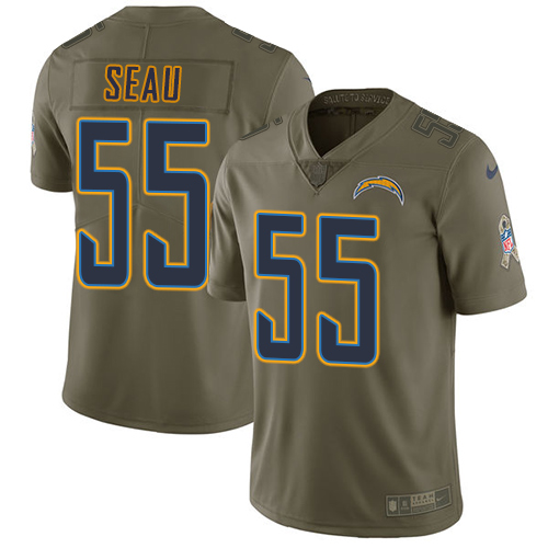 Los Angeles Chargers #55 Junior Seau Olive Men's Stitched Limited 2017 Salute to Service Jersey Men's