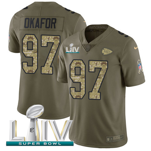 Kansas City Chiefs #97 Alex Okafor Olive/Camo Super Bowl LIV 2020 Youth Stitched Limited 2017 Salute To Service Jersey Youth