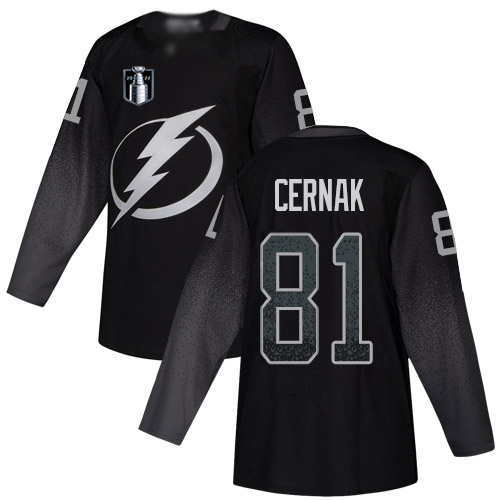 Adidas Tampa Bay Lightning #81 Erik Cernak Black 2022 Stanley Cup Final Patch Youth Alternate Authentic Stitched Jersey Youth