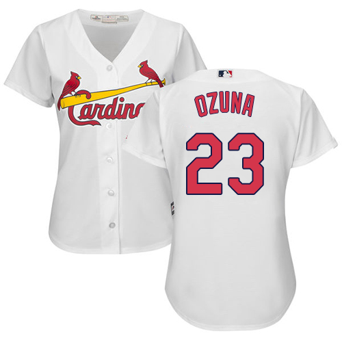 St.Louis Cardinals #23 Marcell Ozuna White Home Women's Stitched Jersey Womens