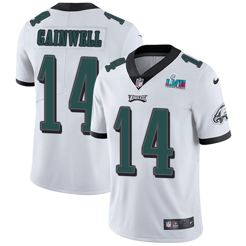 Eagles #14 Kenneth Gainwell White Super Bowl LVII Patch Men's Stitched Vapor Untouchable Limited Jersey