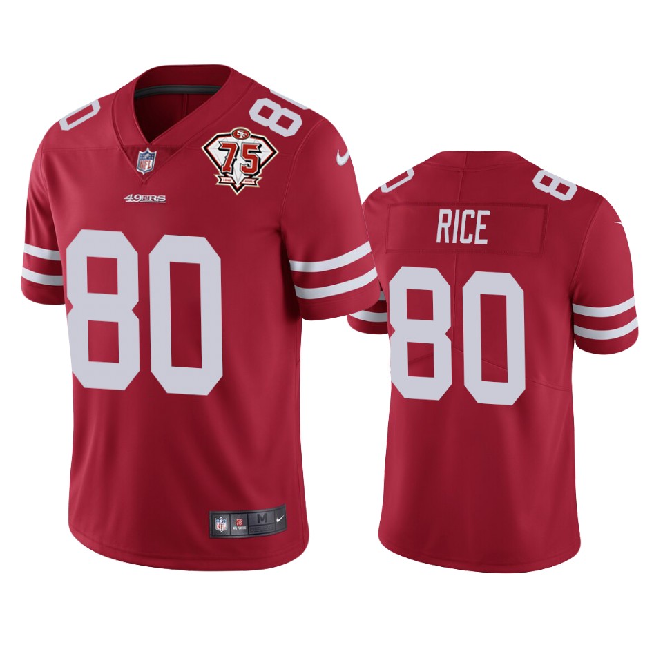 49ers #80 Jerry Rice Red Youth 75th Anniversary Stitched Vapor Untouchable Limited Jersey