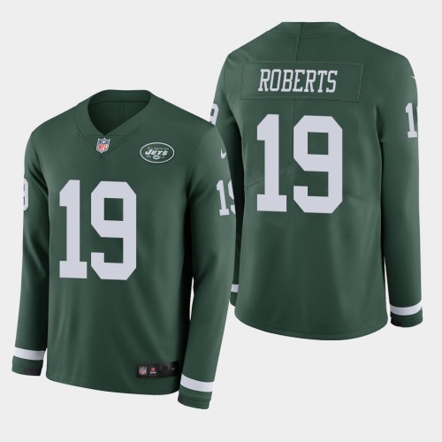 New York Jets #19 Andre Roberts Green Team Color Men's Stitched Limited Therma Long Sleeve Jersey Men's