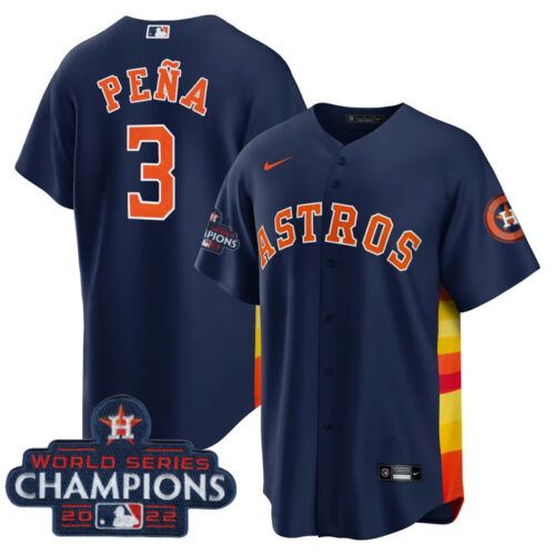 Houston Astros #3 Jeremy Pena Navy 2022 World Series Champions Cool Base Stitched Men's Jersey