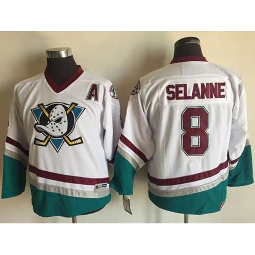 Anaheim Ducks #8 Teemu Selanne White CCM Throwback Youth Stitched Jersey Youth