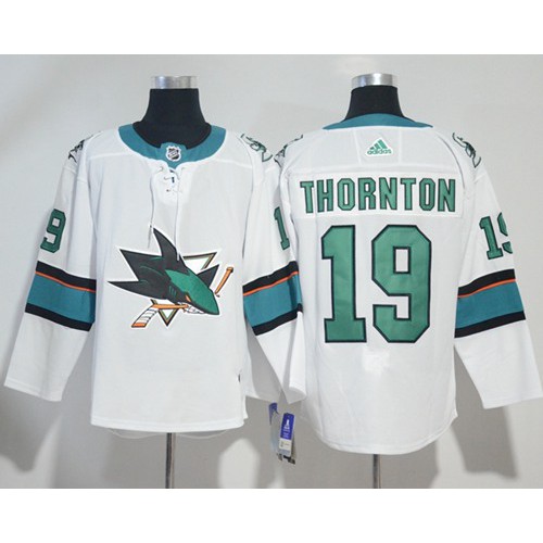 Adidas San Jose Sharks #19 Joe Thornton White Road Authentic Stitched Jersey Men's