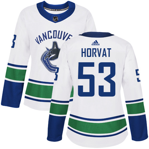 Adidas Vancouver Canucks #53 Bo Horvat White Road Authentic Women's Stitched Jersey Womens