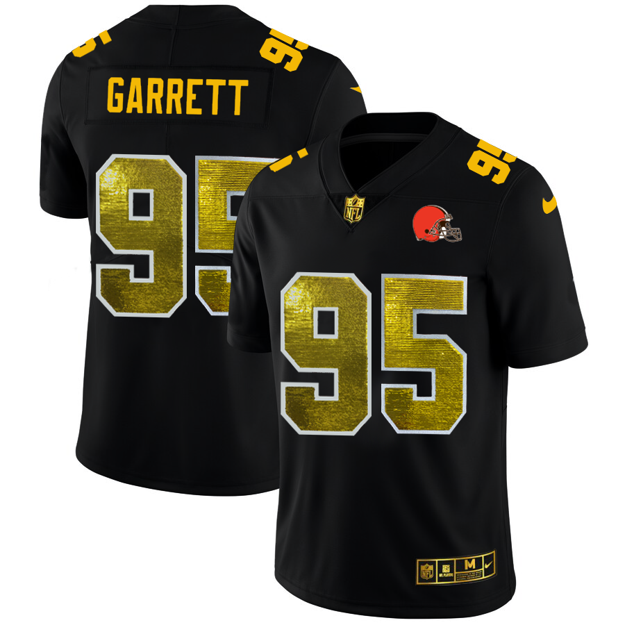 Cleveland Browns #95 Myles Garrett Men's Black Golden Sequin Vapor Limited Jersey