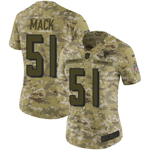 Atlanta Falcons #51 Alex Mack Camo Women's Stitched Limited 2018 Salute to Service Jersey Womens