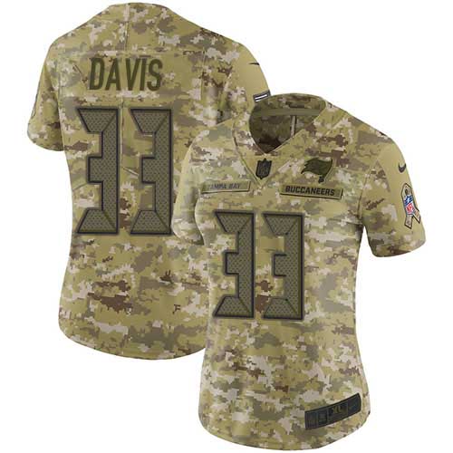 Tampa Bay Buccaneers #33 Carlton Davis III Camo Women's Stitched Limited 2018 Salute to Service Jersey Womens