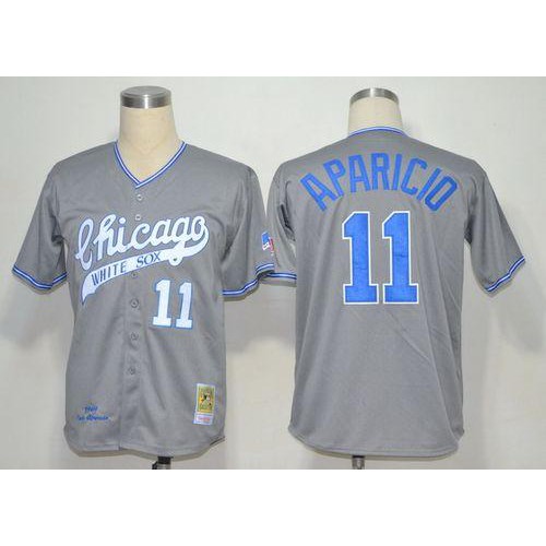 Mitchell And Ness 1969 Chicago White Sox #11 Luis Aparicio Grey Stitched Throwback Jersey Men's