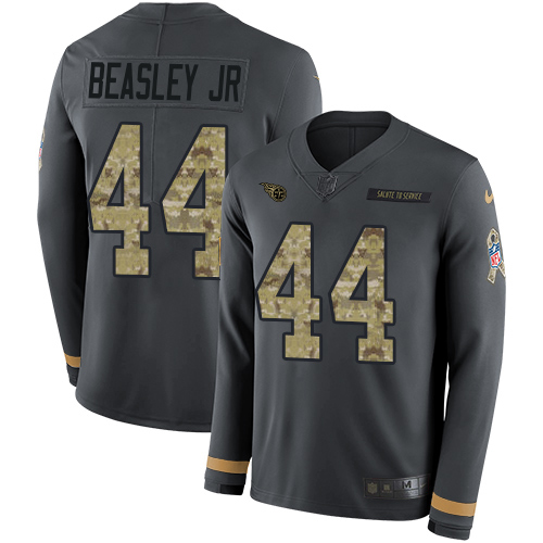 Tennessee Titans #44 Vic Beasley Jr Anthracite Salute to Service Men's Stitched Limited Therma Long Sleeve Jersey Men's