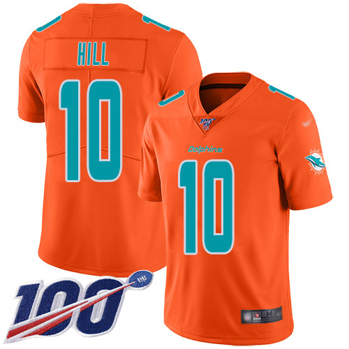 Dolphins #10 Tyreek Hill Orange Men's Stitched Limited Inverted Legend 100th Season Jersey