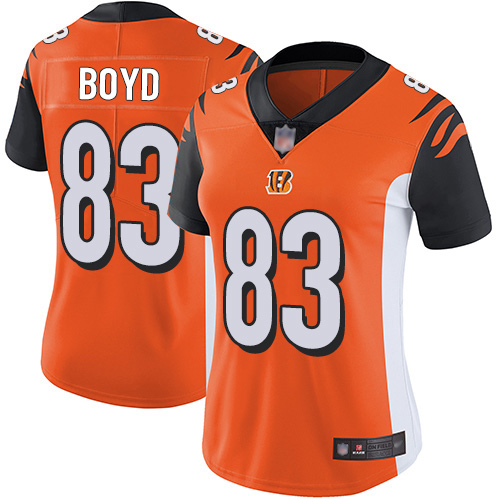Bengals #83 Tyler Boyd Orange Alternate Women's Stitched Vapor Untouchable Limited Jersey