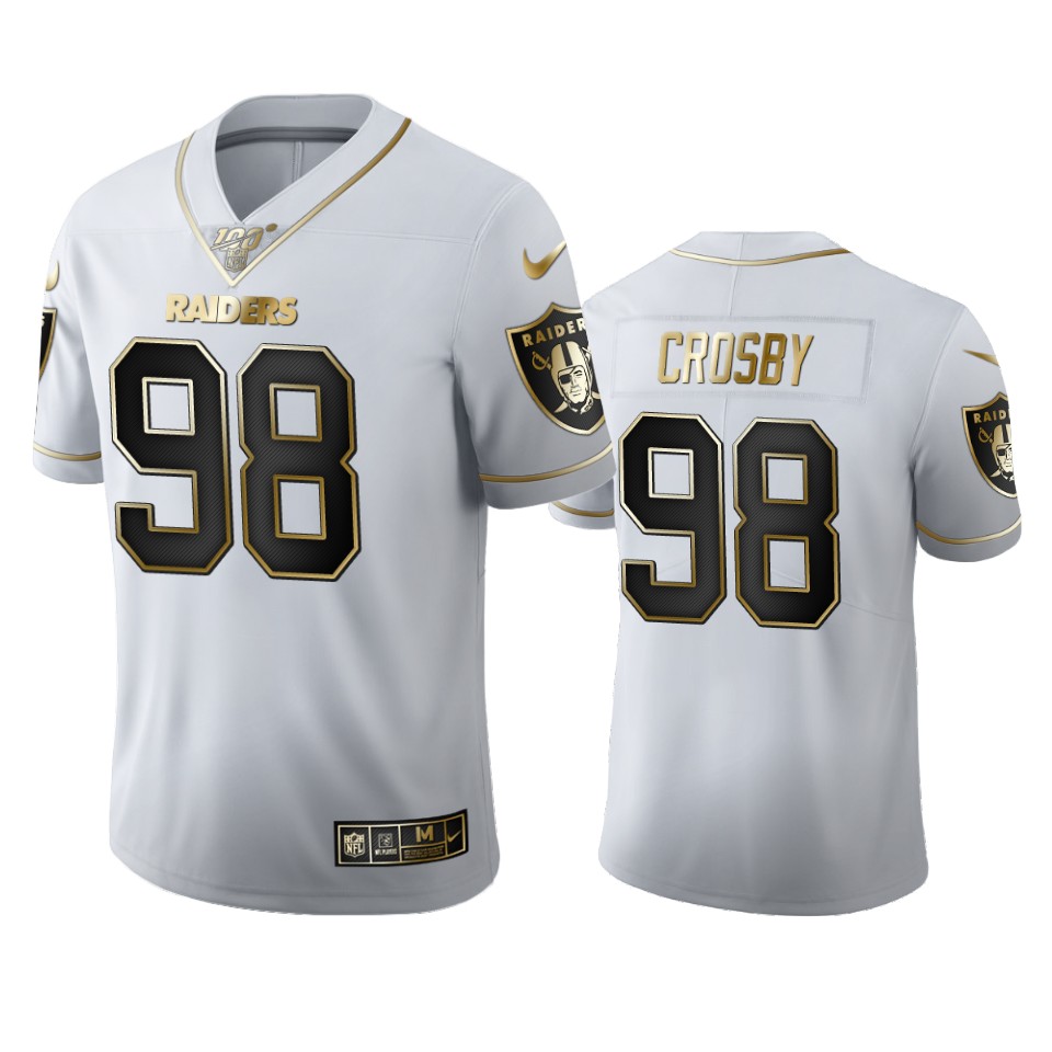Las Vegas Raiders #98 Maxx Crosby Men's White Golden Edition Vapor Limited 100 Jersey