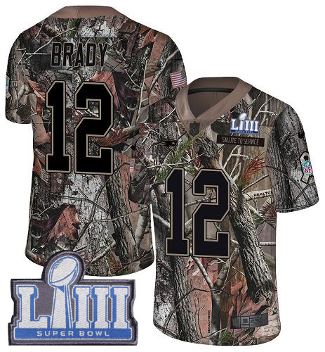 Patriots #12 Tom Brady Camo Super Bowl LIII Bound Youth Stitched Limited Rush Realtree Jersey