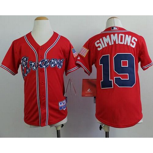 Atlanta Braves #19 Andrelton Simmons Red Cool Base Stitched Youth Jersey Youth
