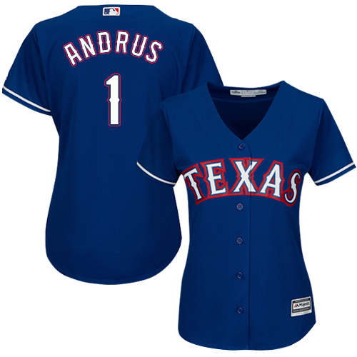 Texas Rangers #1 Elvis Andrus Blue Alternate Women's Stitched Jersey Womens