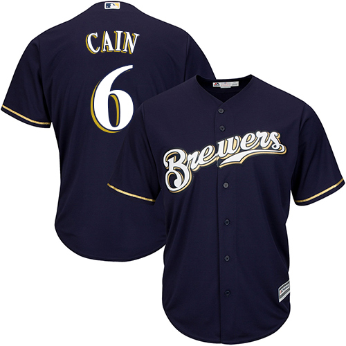 Milwaukee Brewers #6 Lorenzo Cain Navy blue Cool Base Stitched Youth Jersey Youth