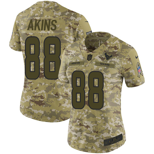 Houston Texans #88 Jordan Akins Camo Women's Stitched Limited 2018 Salute To Service Jersey Womens