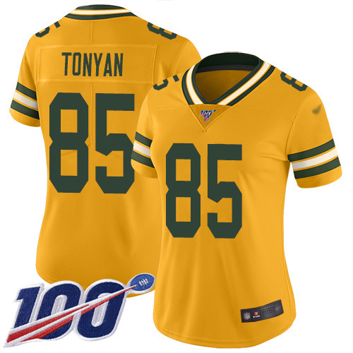 Green Bay Packers #85 Robert Tonyan Gold Women's Stitched Limited Inverted Legend 100th Season Jersey Womens