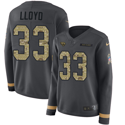 Jaguars #33 Devin Lloyd Anthracite Salute To Service Women's Stitched Limited Therma Long Sleeve Jersey