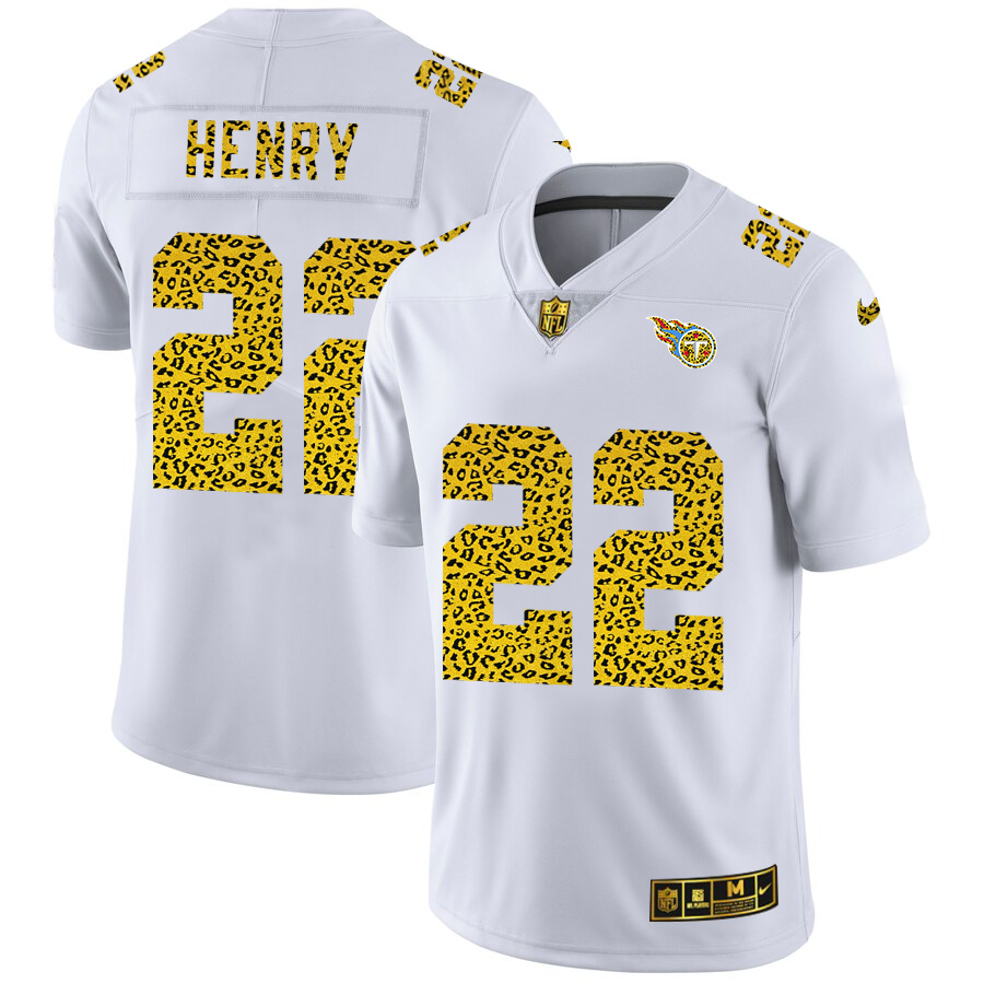 Tennessee Titans #22 Derrick Henry Men's Flocked Leopard Print Vapor Limited Jersey White