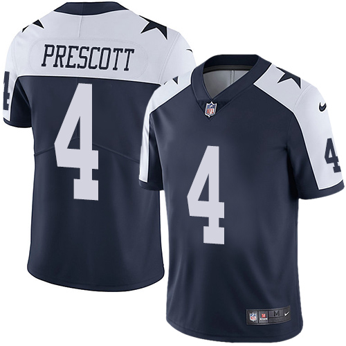 Cowboys #4 Dak Prescott Navy Blue Thanksgiving Youth Stitched Vapor Untouchable Limited Throwback Jersey
