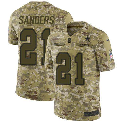Cowboys #21 Deion Sanders Camo Youth Stitched Limited 2018 Salute To Service Jersey