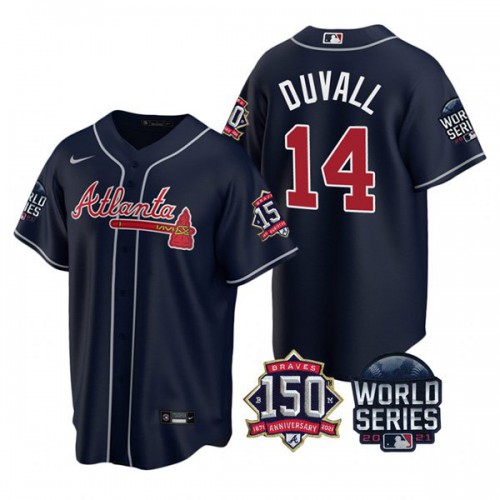 Atlanta Atlanta Braves #14 Adam Duvall Men's 150th Anniversary 2021 World Series Game Jersey - Navy Men's