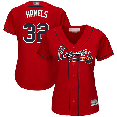Atlanta Braves #32 Cole Hamels Red Alternate Women's Stitched Jersey Womens
