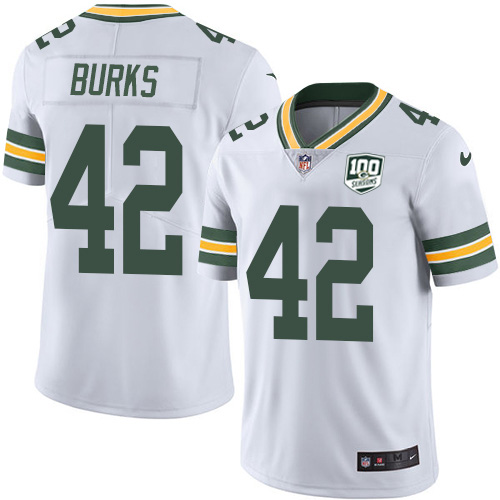 Green Bay Packers #42 Oren Burks White Men's 100th Season Stitched Vapor Untouchable Limited Jersey Men's