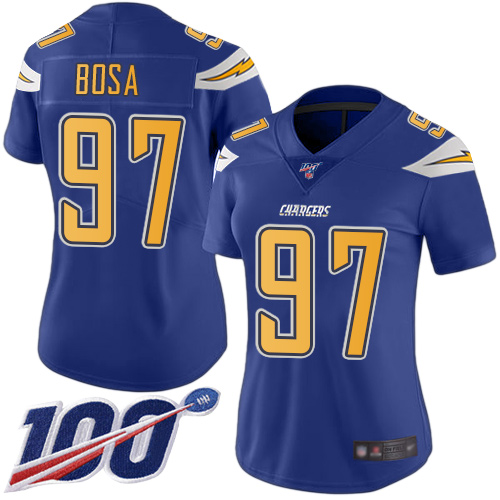 Chargers #97 Joey Bosa Electric Blue Women's Stitched Limited Rush 100th Season Jersey