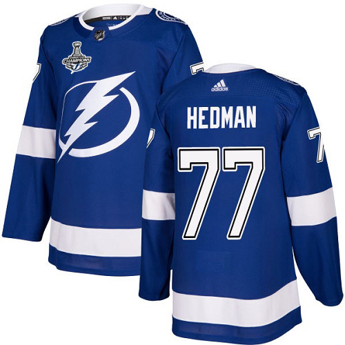 Adidas Tampa Bay Lightning #77 Victor Hedman Blue Home Authentic Youth 2020 Stanley Cup Champions Stitched Jersey Youth
