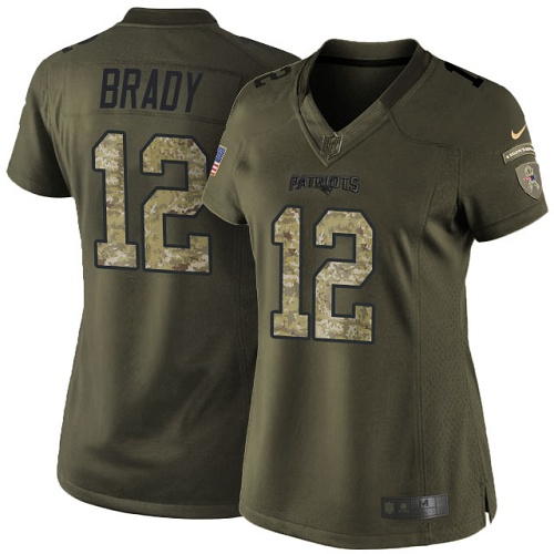 Patriots #12 Tom Brady Green Women's Stitched Limited 2015 Salute To Service Jersey