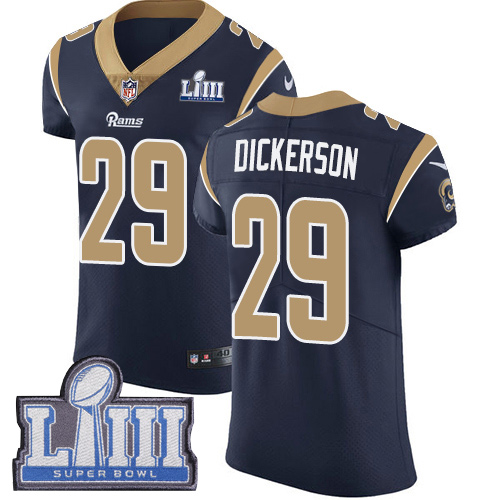 Rams #29 Eric Dickerson Navy Blue Team Color Super Bowl LIII Bound Men's Stitched Vapor Untouchable Elite Jersey