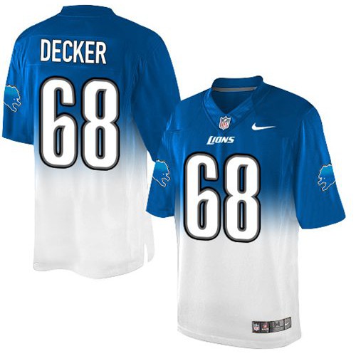 Detroit Lions #68 Taylor Decker Blue/White Men's Stitched Elite Fadeaway Fashion Jersey Men's