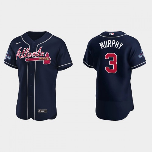Atlanta Atlanta Braves #3 Dale Murphy Men's 2021 World Series Champions Patch Authentic Player Jersey - Navy Men's