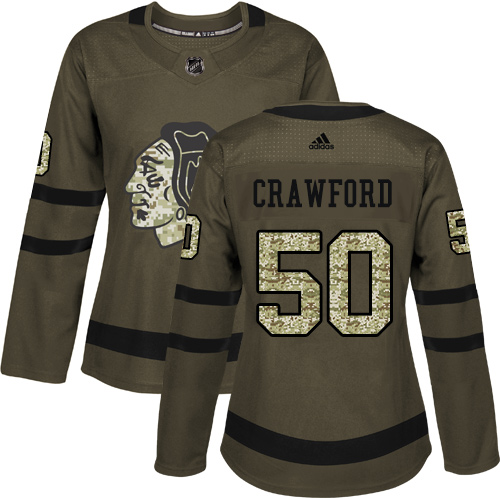 Adidas Chicago Blackhawks #50 Corey Crawford Green Salute to Service Women's Stitched Jersey Womens
