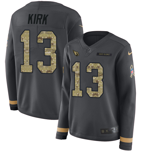 Arizona Cardinals #13 Christian Kirk Anthracite Salute to Service Women's Stitched Limited Therma Long Sleeve Jersey Womens