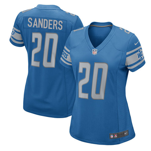 Lions #20 Barry Sanders Light Blue Team Color Women's Stitched Elite Jersey