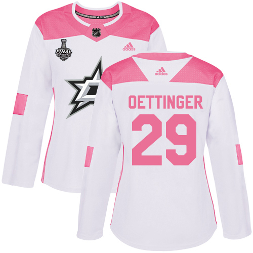 Adidas Dallas Stars #29 Jake Oettinger White/Pink Authentic Fashion Women's 2020 Stanley Cup Final Stitched Jersey Womens