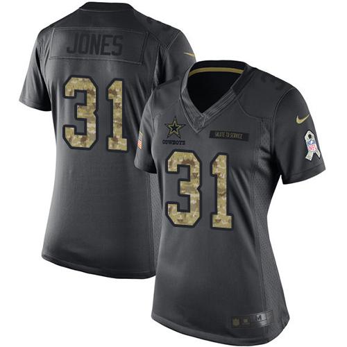 Dallas Cowboys #31 Byron Jones Black Women's Stitched Limited 2016 Salute to Service Jersey Womens