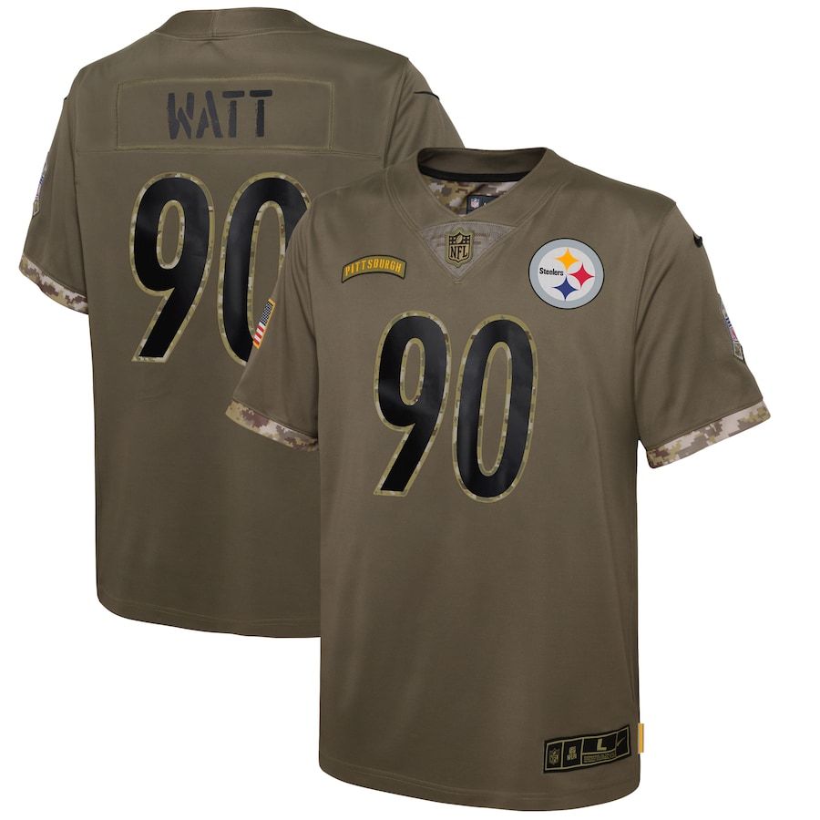 Pittsburgh Steelers #90 T.J. Watt Youth 2022 Salute To Service Limited Jersey - Olive