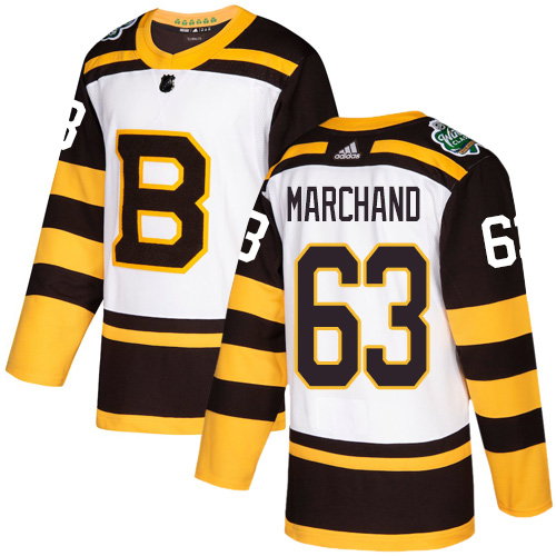 Adidas Boston Bruins #63 Brad Marchand White Authentic 2019 Winter Classic Stitched Jersey Men's