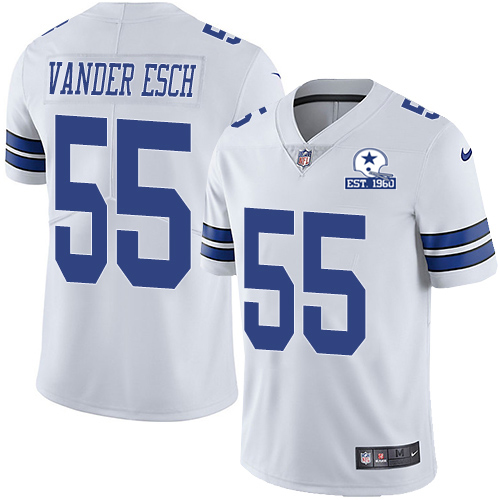 Cowboys #55 Leighton Vander Esch White Men's Stitched With Established In 1960 Patch Vapor Untouchable Limited Jersey
