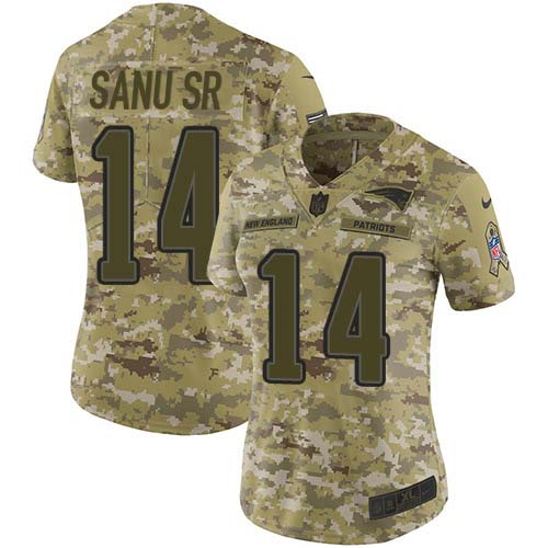 New England Patriots #14 Mohamed Sanu Sr Camo Women's Stitched Limited 2018 Salute to Service Jersey Womens