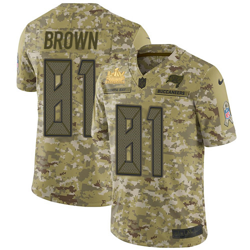 Tampa Bay Buccaneers #81 Antonio Brown Camo Youth Super Bowl LV Champions Patch Stitched Limited 2018 Salute To Service Jersey Youth