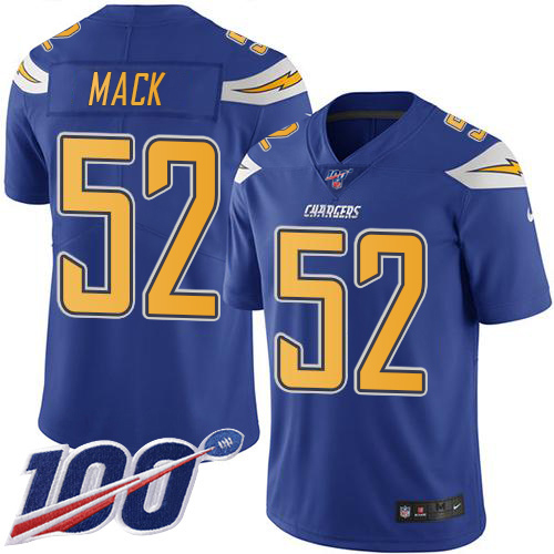 Chargers #52 Khalil Mack Electric Blue Youth Stitched Limited Rush 100th Season Jersey